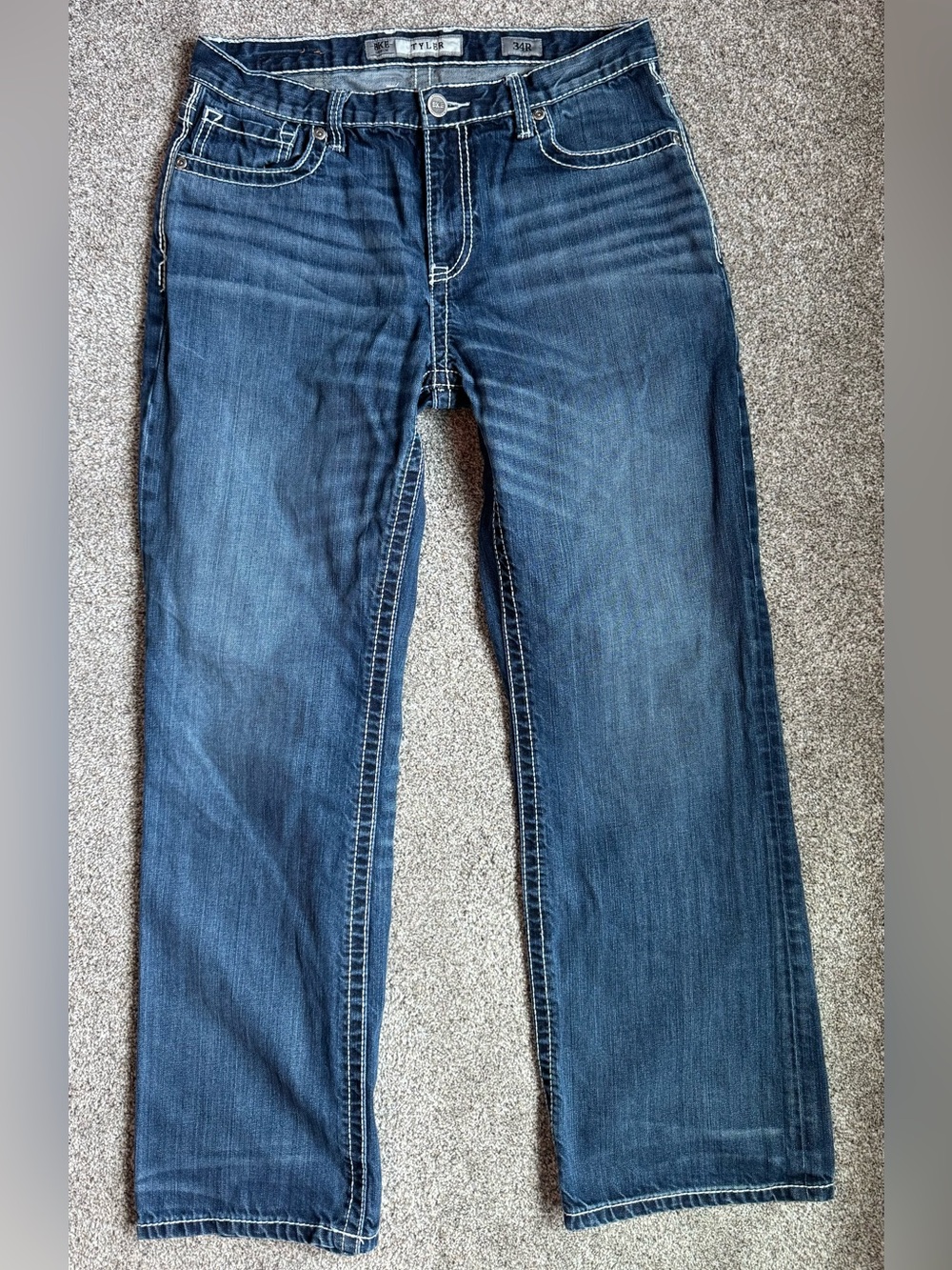 BKE Tyler Straight 34R Men's Dark Blue Overstitched Jeans